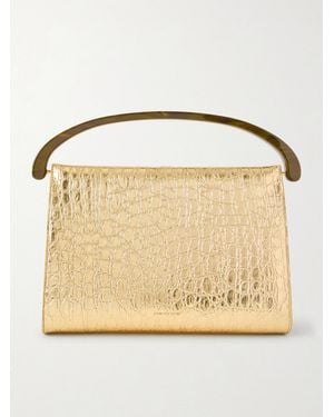 Dries Van Noten Metallic Croc-Effect Leather Shoulder Bag - Natural
