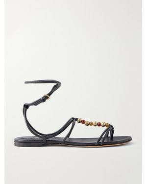 Isabel Marant Yctoria Beaded Leather Sandals - Metallic