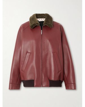Marni Bomberjacke Aus Leder Mit Besatz Aus Shearling - Rot