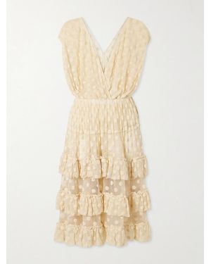 Dries Van Noten Ruffled Polka-Dot Cotton-Blend Mesh Midi Dress - Natural