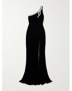 Saloni Justine One-Shoulder Embellished Velvet Gown - Black