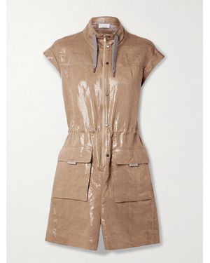Brunello Cucinelli Metallic Linen-Twill Playsuit - Brown