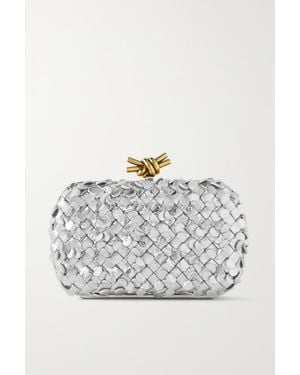 Bottega Veneta Knot Intrecciato Metallic Leather Clutch - Grey