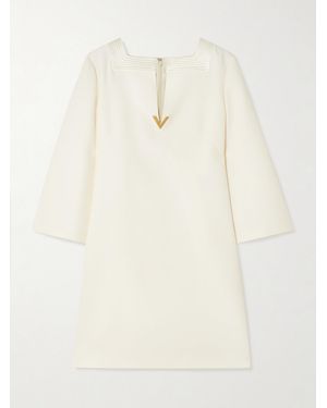 Valentino Garavani Embellished Silk Satin-Trimmed Wool And Silk-Blend Crepe Mini Dress - Natural