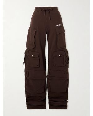 The Attico Appliquéd Stretch-Cotton Jersey Wide-Leg Cargo Trousers - Brown