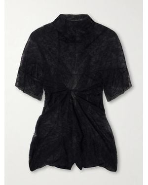 Colleen Allen Draped Ruffled Lace Blouse - Black