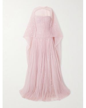 Marmar Halim Cape-Effect Sequined Plissé-Chiffon Gown - Pink