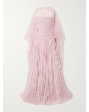 Marmar Halim Robe Du Soir Effet Cape En Mousseline Plissée À Sequins - Rose