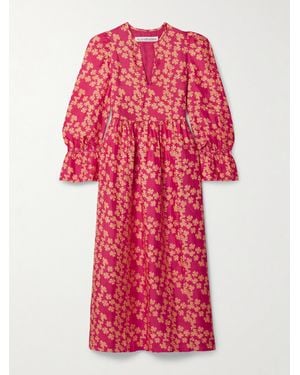 Alix Of Bohemia Ines Gathered Printed Silk Midi Dress