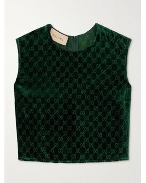 Gucci Cropped Devoré-Velvet Top - Green