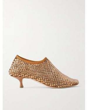 Christopher Esber Minette Leather-Trimmed Crystal-Embellished Mesh Pumps - Natural