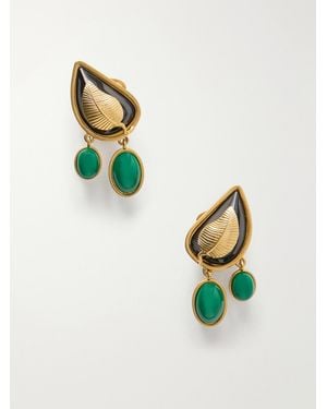 Sonia Petroff Leaf Enamel-Plated Earrings - Green