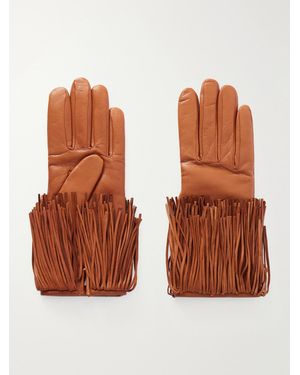 Agnelle Lena Fringe-Trimmed Leather Gloves - Brown