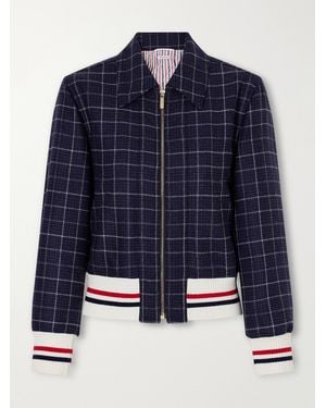 Thom Browne Checked Padded Cropped Rib-Trimmed Wool-Tweed Jacket - Blue