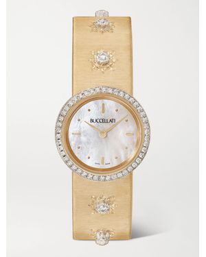Buccellati Macri 24 Mm Uhr Aus 18 Karat Mit Perlmutt Und Diamanten - Weiß