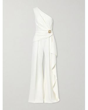 Elie Saab One-Shoulder Embellished Cady Jumpsuit - White
