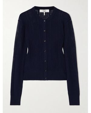 Chloé Cardigan Aus Gerippter Wolle - Blau