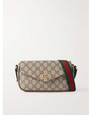 Gucci Ophidia Leather-Trimmed Coated Canvas-Jacquard Shoulder Bag - Gray