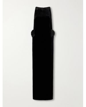 Self-Portrait Bow-Detailed Embellished Velvet Maxi Dress - Black