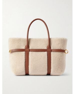 Loro Piana Ghiera Small Leather-Trimmed Cashmere And Silk-Blend Fleece Tote - Natural