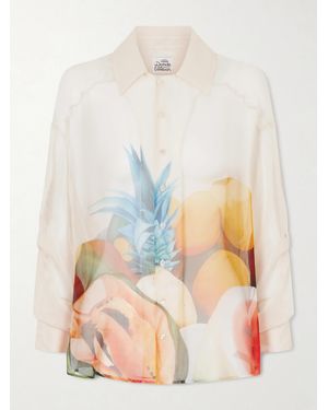 Donde Esteban Salpicon Printed Silk-Chiffon Shirt - Natural