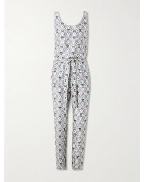 Loro Piana Nadia Jumpsuit Aus Bedrucktem Seidensatin Mit Bindegürtel - Weiß