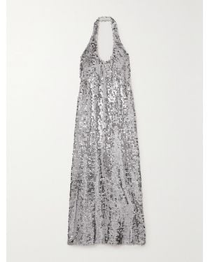 Siedres Hely Sequined Tulle Halterneck Midi Dress - White