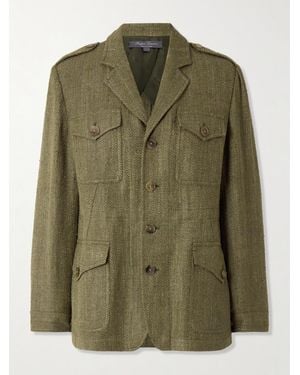 Ralph Lauren Schmitt Herringbone Silk And Linen-Blend Tweed Blazer - Green