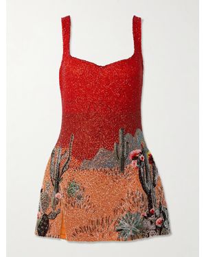 Clio Peppiatt West Coast Beaded Tulle Mini Dress - Red
