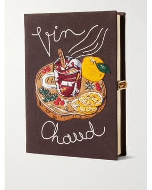 Olympia Le-Tan Vin Chaud Embroidered Appliquéd Canvas Clutch - Gray