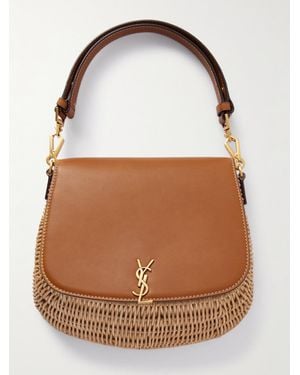 Saint Laurent Voltaire Top Handle Leather-Trimmed Bamboo Shoulder Bag - Brown
