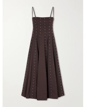 STAUD Wylie Embellished Paneled Cotton-Blend Poplin Midi Dress - Brown