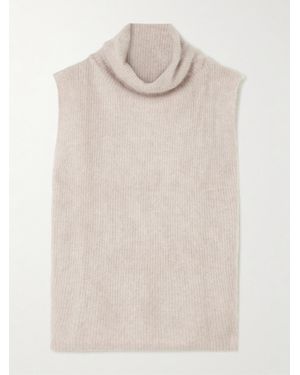 Lisa Yang Aisla Ribbed Bruched-Cashmere Turtleneck Jumper Vest - Natural