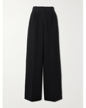 Saloni Pleated Crepe Wide-Leg Trousers - Black