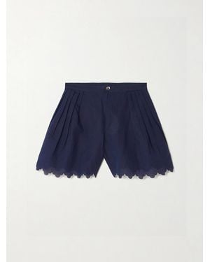 Thierry Colson Kenya Scalloped Pleated Cotton And Linen-Blend Shorts - Bleu