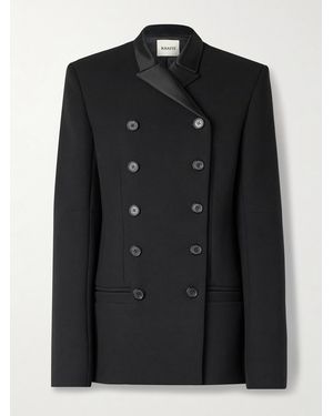 KHAITE Sabel Double-Breasted Satin-Trimmed Crepe Blazer - Black