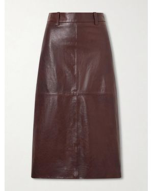 Brunello Cucinelli Paneled Leather Midi Skirt - Brown