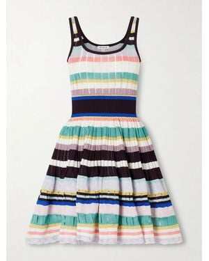 Alaïa Tiered Pointelle-Knit Mini Dress - Blue