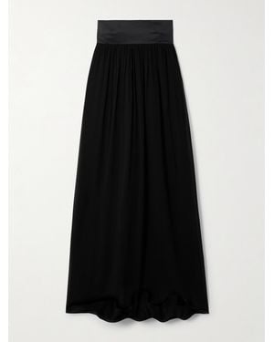 Posse Solene Trägerloses Maxikleid Aus Glänzendem Twill Und Chiffon Mit Raffungen - Schwarz