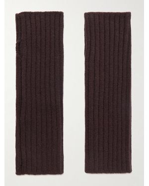 Yves Salomon Ribbed Cashmere Fingerless Mittens - Brown