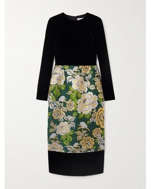Carolina Herrera Velvet And Floral-Jacquard Midi Dress - Green