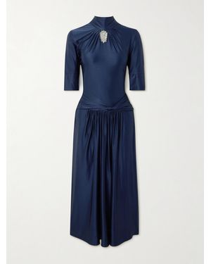 Rabanne Crystal-Embellished Gathered Satin-Jersey Midi Dress - Blue