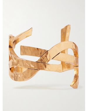 Saint Laurent Cassandre Hammered-Tone Cuff - White