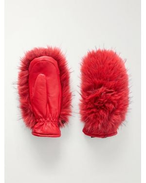 Goldbergh Hill Plush-Trimmed Padded Leather Ski Gloves - Red