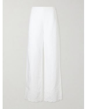STAUD Oscar Embroidered Linen Straight-Leg Pants - White