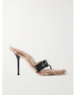 Christen Helix Buckled Shearling-Lined Croc-Effect Leather Sandals - Natural