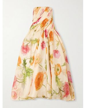 Carolina Herrera Strapless Draped Floral-Print Silk-Organza Gown - Multicolour