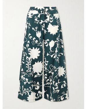 Emporio Sirenuse Adele Floral-Print Cotton Wide-Leg Trousers - Blue