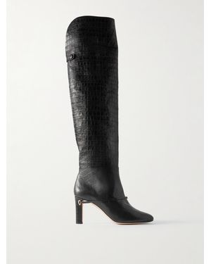 Jennifer Chamandi Samu Over-The-Knee Croc-Effect Leather Boots - Black
