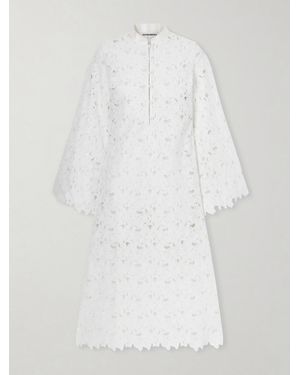 Christiano Marchelli Eleonora Floral-Embroidered Silk-Trimmed Broderie Anglaise Kaftan - White